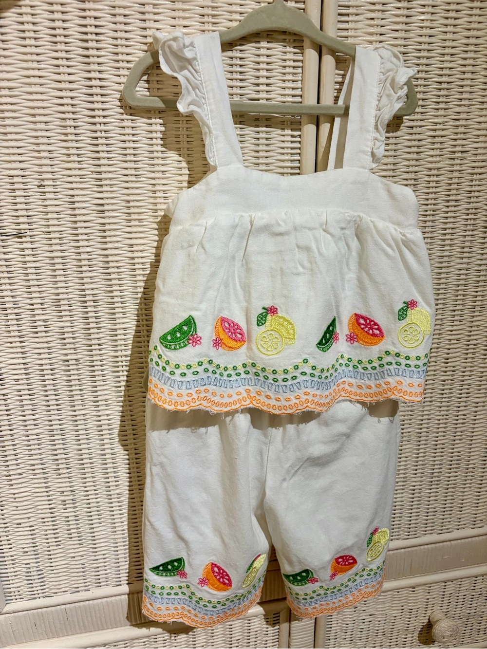 Girls Summer Colorful Embroidered Eyelet Pants and Shirt Set 3T NWOT